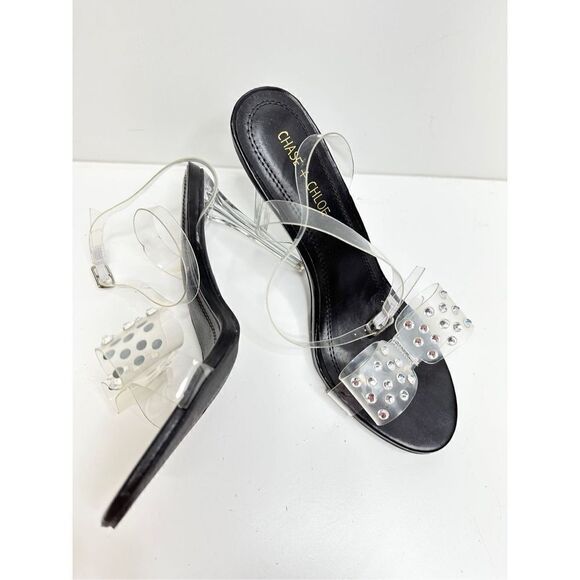 Chase + Chloe Sandals Womens Size 8.5 Clear Embellished Strappy Heels With Bow - Picture 6 of 10